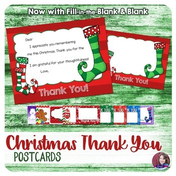 Preview of Christmas Thank You Notes - Postcard - Fill-in-the-Blank and Blank