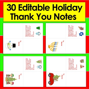 Preview of Christmas Thank You Notes or Holiday Cards : 30 EDITABLE Notes  + Rec'dg List