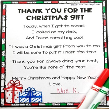 Preview of Christmas Thank You Poem from Teacher to Student