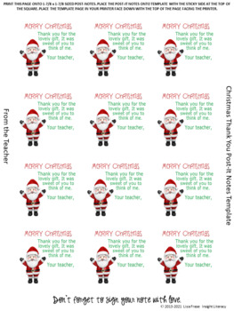 Christmas Thank You Printable Post-it Notes From The Teacher By Lisa Frase