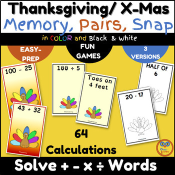 Preview of Christmas & Thanksgiving MATH Games - Mental Calculations + - x ÷  Word Problems
