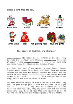 Christmas The Story Of Rudolph The Reindeer Cloze Passage