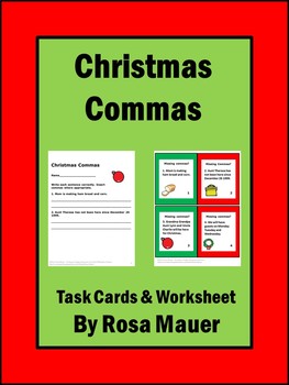Preview of Christmas Theme Commas Task Cards & Worksheet Proofread & Write Sentences