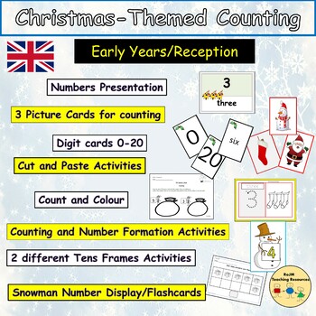 Preview of Christmas Counting to 20 Presentation Flash Cards Worksheets Activities UK