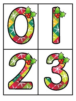 Preview of Christmas Theme Large Numbers Flashcards 0-25 - Make Activities and Room Decor