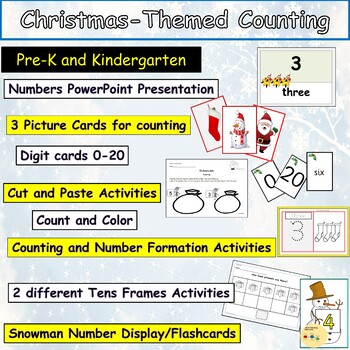 Preview of Christmas Theme Counting to 20 Presentation Flash Cards Worksheets Activities