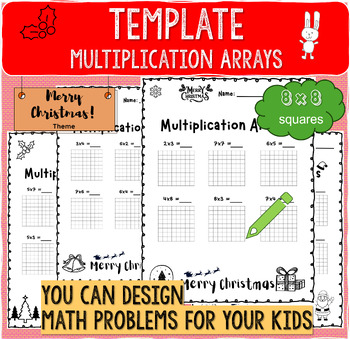 Preview of Christmas Theme Multiplication Arrays (8x8) Worksheet | Blank Grids (8x8)
