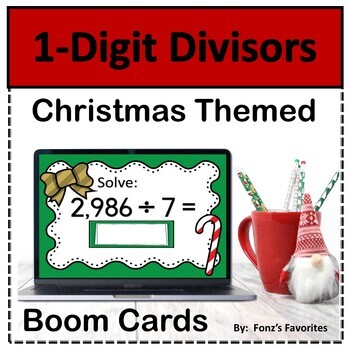 Preview of Christmas Themed 1-Digit Divisors Boom Cards - Digital Activity