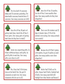 Christmas Themed 2-step Word Problem Task Cards by Carey Davis | TPT