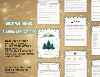 Preview of Christmas Themed Algebra Applications | Real World Problems | Project Format