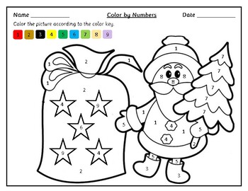 Christmas Themed Color by Number Worksheets by Kids Education Land