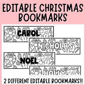 Preview of Christmas Themed Editable Student Bookmarks | Reading | Coloring | Holiday