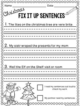 Christmas Editing Sentences: Second Grade, Capitalization, Punctuation