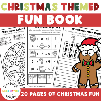 Preview of Christmas Themed Fun Book NO PREP Activities Math and Literacy Worksheet Pack