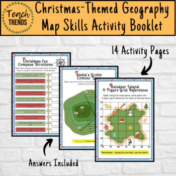 Preview of Christmas-Themed Geography Map Skills Activity Booklet