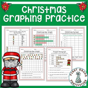 Christmas Themed Graphing Practice Worksheets by First Grade Festivities
