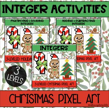 Preview of Christmas Themed Integers Pixel Art BUNDLE for Middle School Math