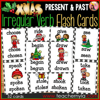 Preview of Christmas Themed Irregular Verb Flash Cards