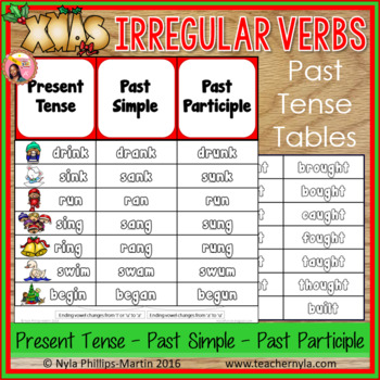 Christmas Themed Irregular Verb Past Tense Tables