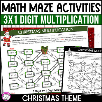 Christmas Math Mazes 3 Digit by 1 Digit Multiplication Practice | TPT