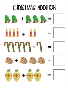 Christmas Themed Math addition worksheet for 1st grade, Kindergarten & PreK