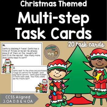 Preview of Christmas Themed: Multi-Step Word Problem Task Cards for Third and Fourth Grade