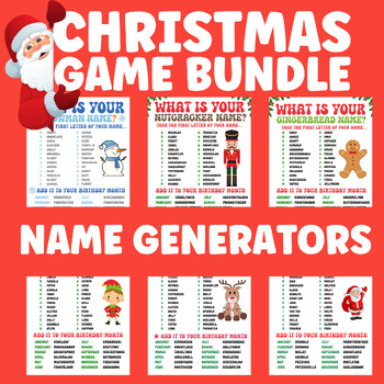 Preview of Christmas Themed Name Generator Bundle, Christmas Activity. Party Game, SEL