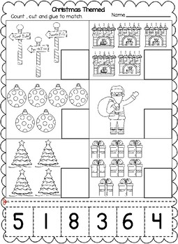 christmas themed numbers cut and paste worksheets 1 20 tpt