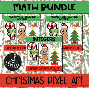 Preview of Christmas Themed Pixel Art BUNDLE for Middle School Math