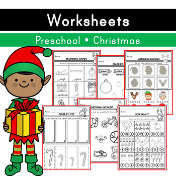 Christmas Themed Preschool Worksheets by The Prodigy Box | TPT