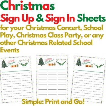 Preview of Christmas Themed Sign Up and Sign In Sheets - 3 Versions Included