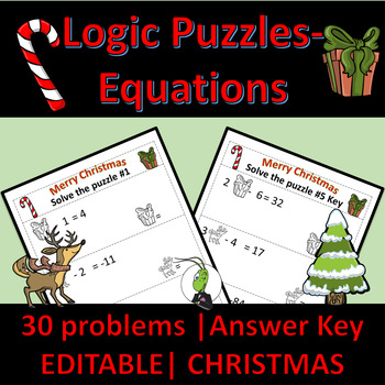 Preview of Christmas Themed Solving Equations | Number Sense Logic Puzzles | Algebra 1