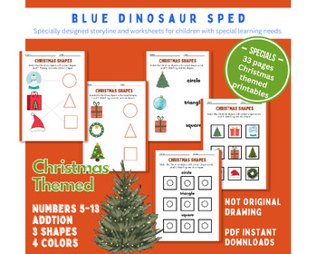 Preview of Christmas Themed Special Education ASD Worksheets (numebrs colors shapes)
