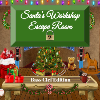 Preview of Christmas Themed Digital Music Escape Room- Interactive Bass Clef Game