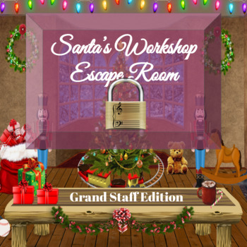 Preview of Christmas Themed Digital Music Escape Room- Interactive Grand Staff Game