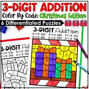 Preview of Christmas Math Activities Color by Number Addition - December Coloring Pages