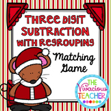 Christmas Three Digit Subtraction with Regrouping Matching Game