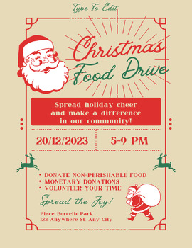 Preview of Christmas Toy & Food Drive Flyers (5) Fully Customize your Flyer Ready to Edit!