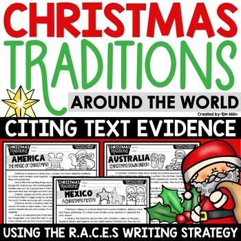 Preview of Christmas Traditions Reading Comprehension Christmas Around World Text Evidence