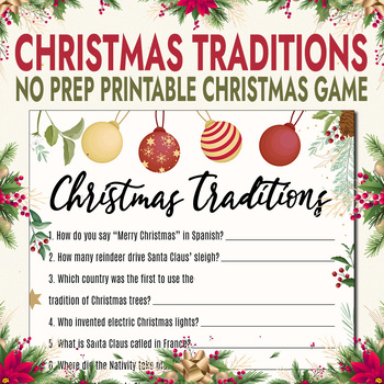 Christmas Traditions Trivia Game Printable No Prep, Christmas Eve Games