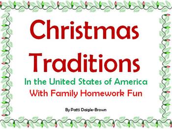 Preview of Christmas Traditions in the USA & Family Fun Homework!