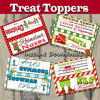 Preview of Christmas Treat Bag Toppers,  Food Tags, Printable- Snack Baggie Size Set of 8
