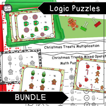 Preview of Christmas Treats Logic Puzzle Brain Teaser Enrichment Task Card Activity Bundle