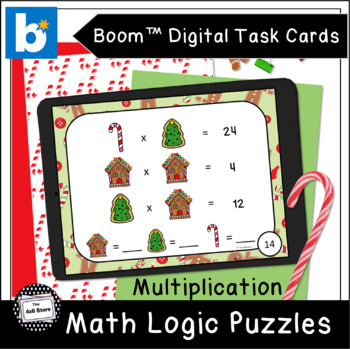 Preview of Christmas Treats Math Logic Puzzles Multiplication Digital Task Cards Boom