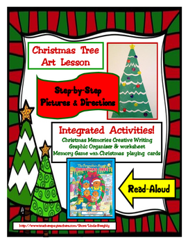 Preview of Christmas Tree Art - PLUS - Writing Lesson & Memory Game
