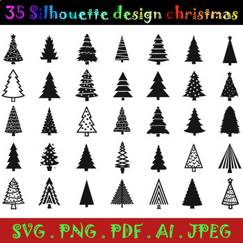 Christmas Tree Clipart Christmas tree set Tree Silhouette Cut File