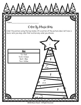 Christmas Tree Color By Music Note Rhythm Coloring BUNDLE by Music Hound