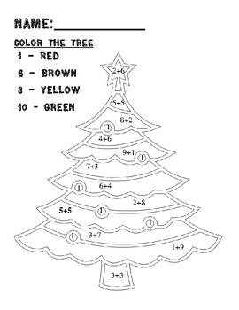 Christmas Tree Color by.., Add ins of 10 by To Teach is to Learn