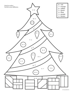Christmas Tree Color by Number Worksheets - Pre-K, K, 1st, 2nd, 3rd Grade