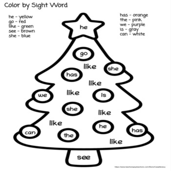 Christmas Tree Color by Sight Word by Casa Literacy | TPT